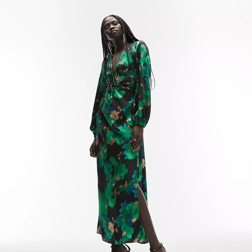 Topshop Satin Tie-Front in Blurred Floral